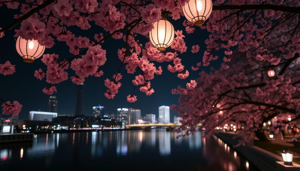 Yokohama cherry blossom night view