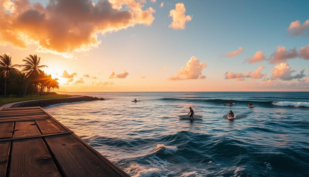 surfing and sunset views on oahu